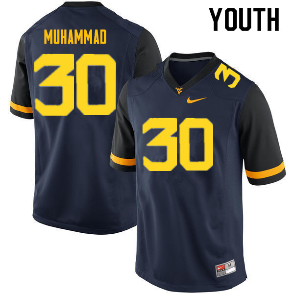 Youth #30 Naim Muhammad West Virginia Mountaineers College Football Jerseys Sale-Navy